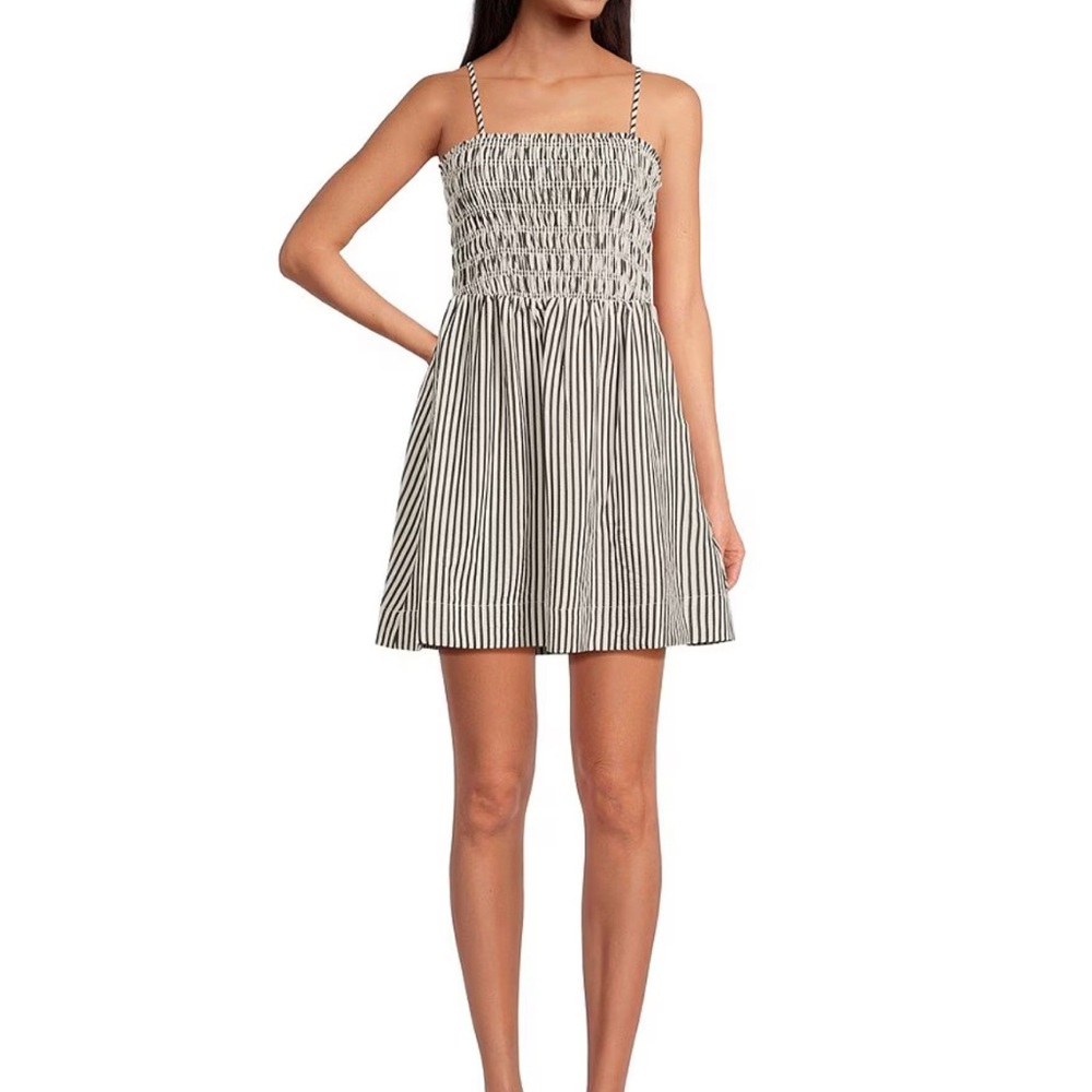 EVERY Knit Striped Square Neck Sleeveless Smocked A-Line Mini Dress